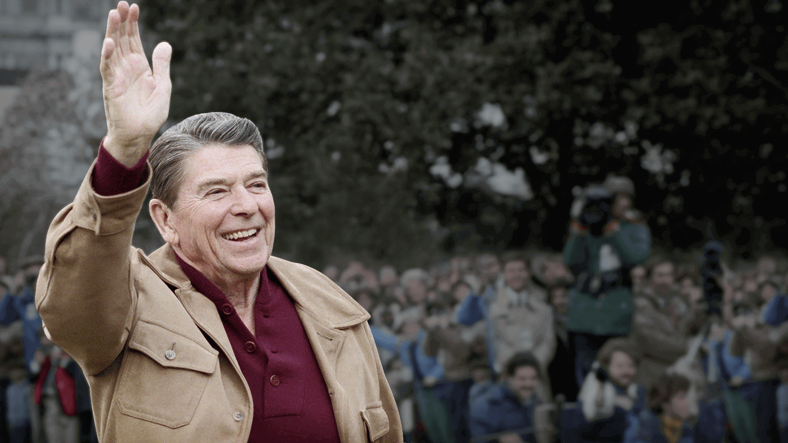 Ronald Reagan waving at crowd