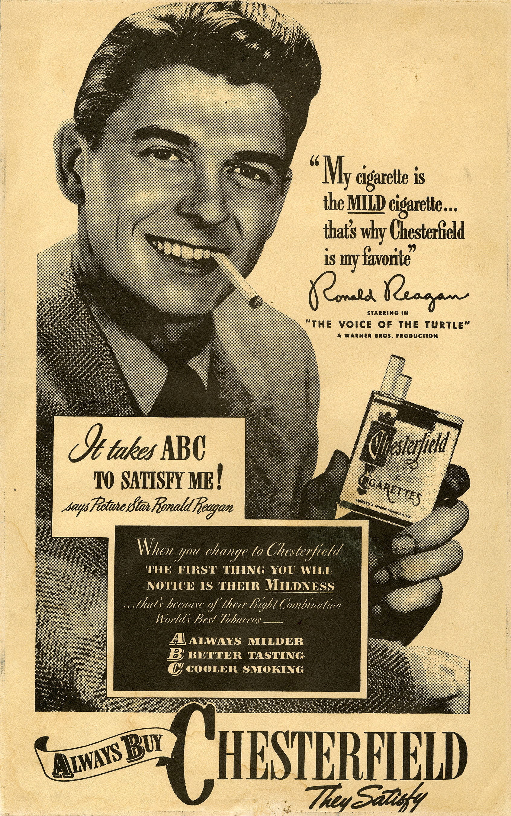 Ronald Reagan Chesterfield cigarette advertisement, 1940s 