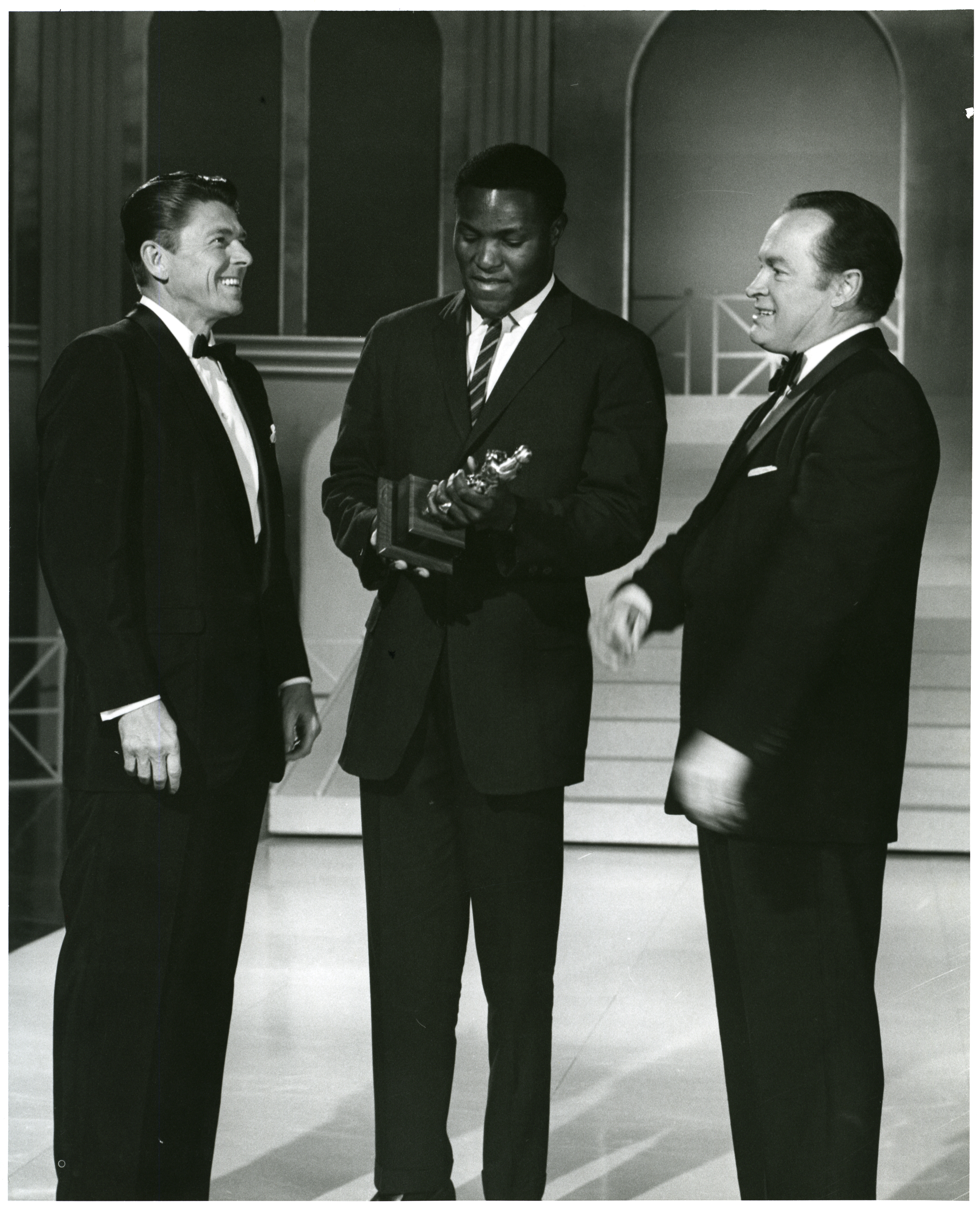 Ronald Reagan, Bob Hope and Rafer Johnson at unknown awards show