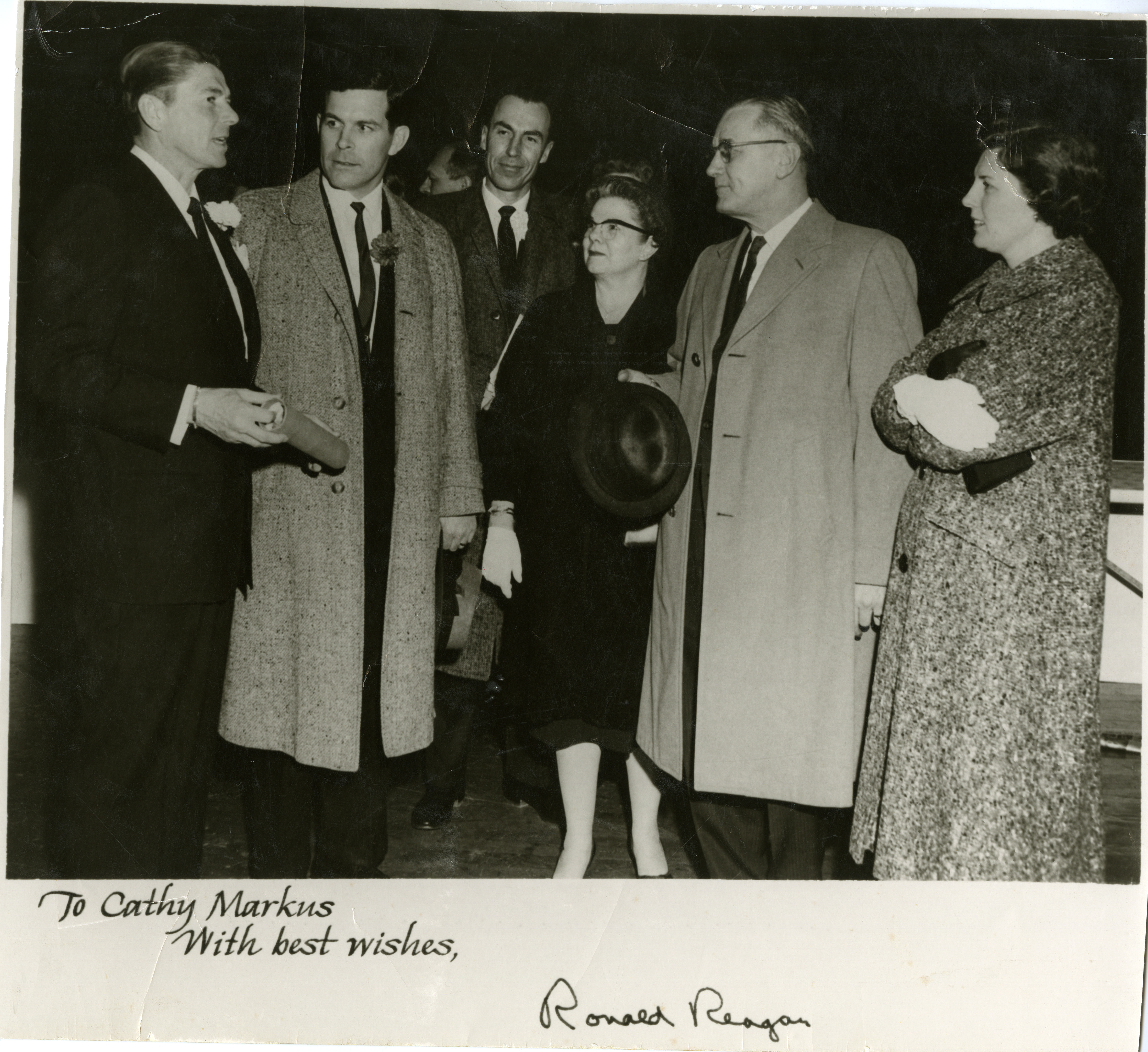 Ronald Reagan, Cathy Markus and others at unknown event (autographed by Ronald Reagan-copy)
