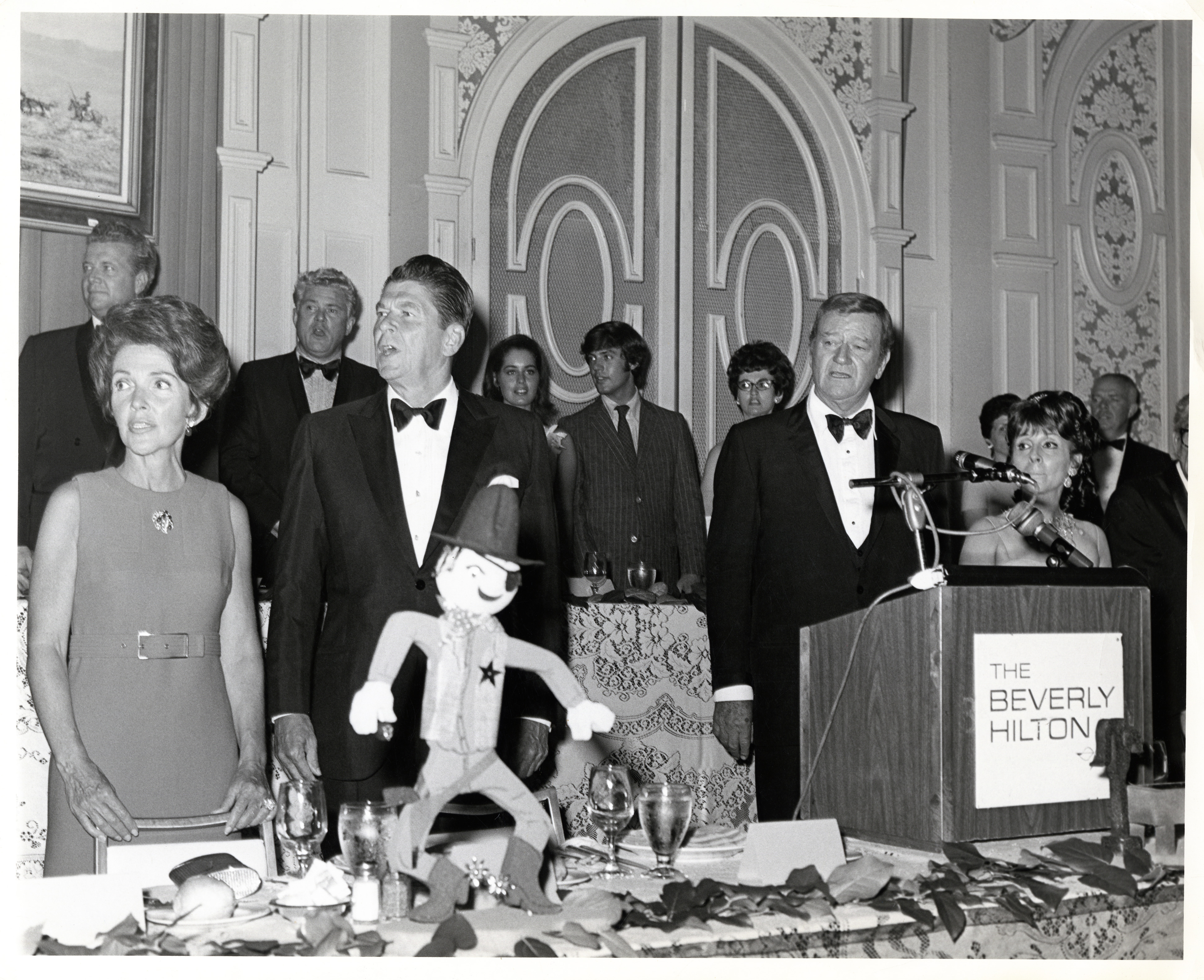 Governor Ronald Reagan, Nancy Reagan and John Wayne at Beverly Hilton Hotel