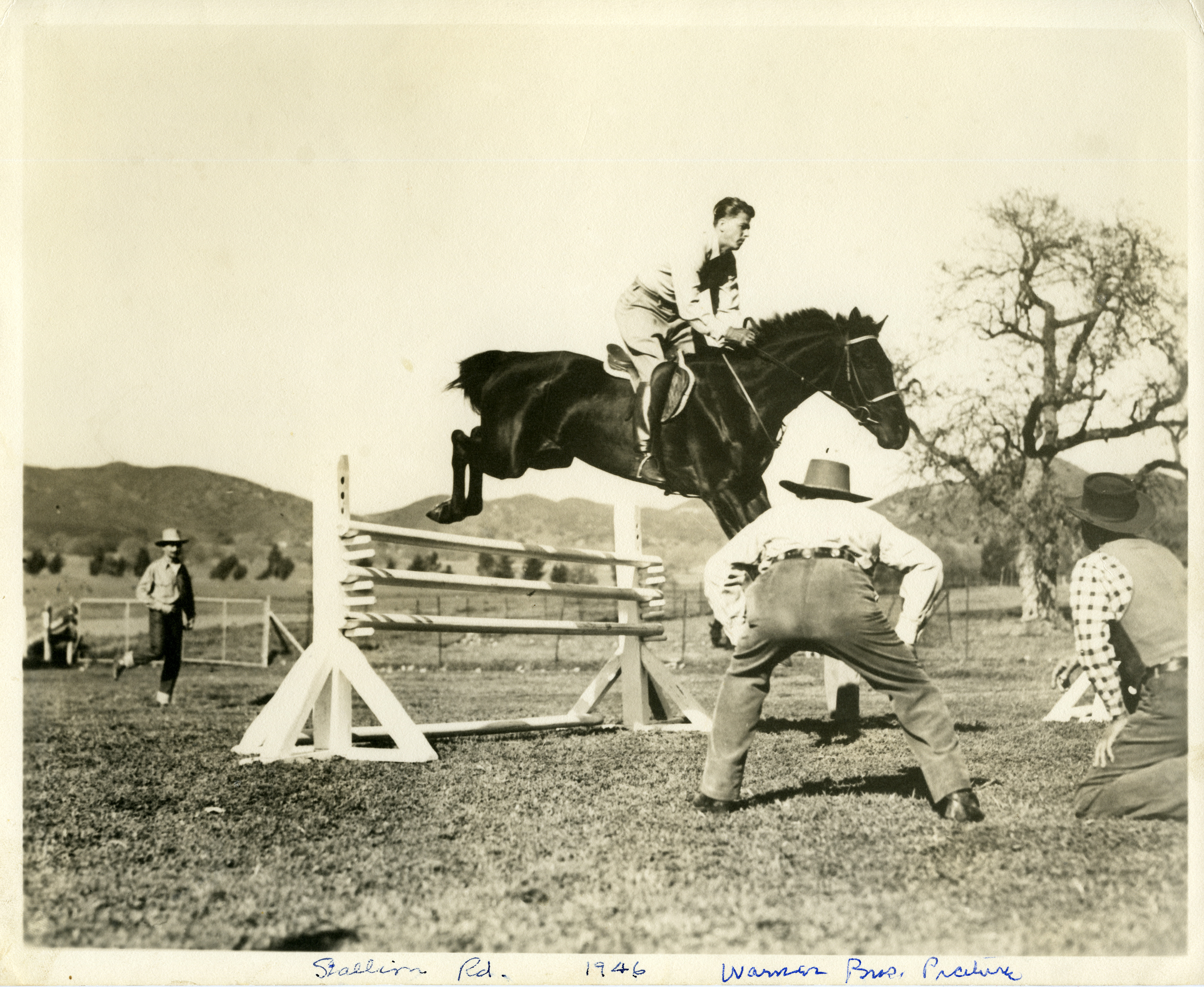Ronald Reagan jumping a horse “Baby” in film “Stallion Road”