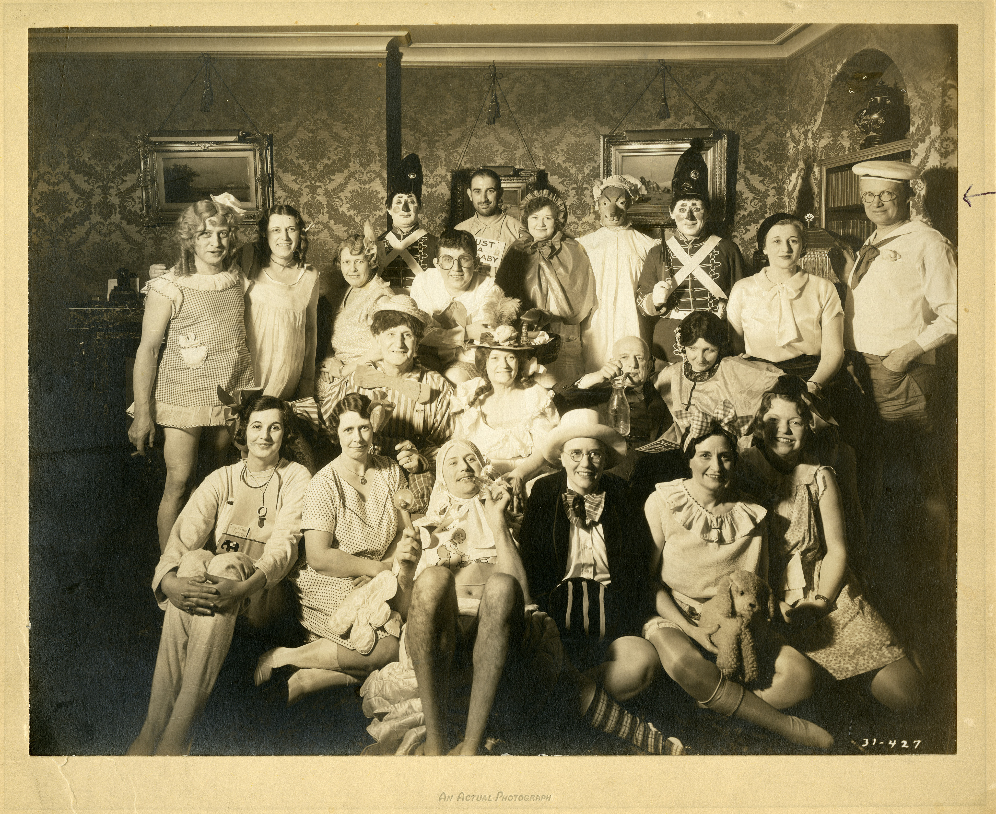 Group photo of Dr. Loyal Davis and Edith Davis and unidentified people in costume 