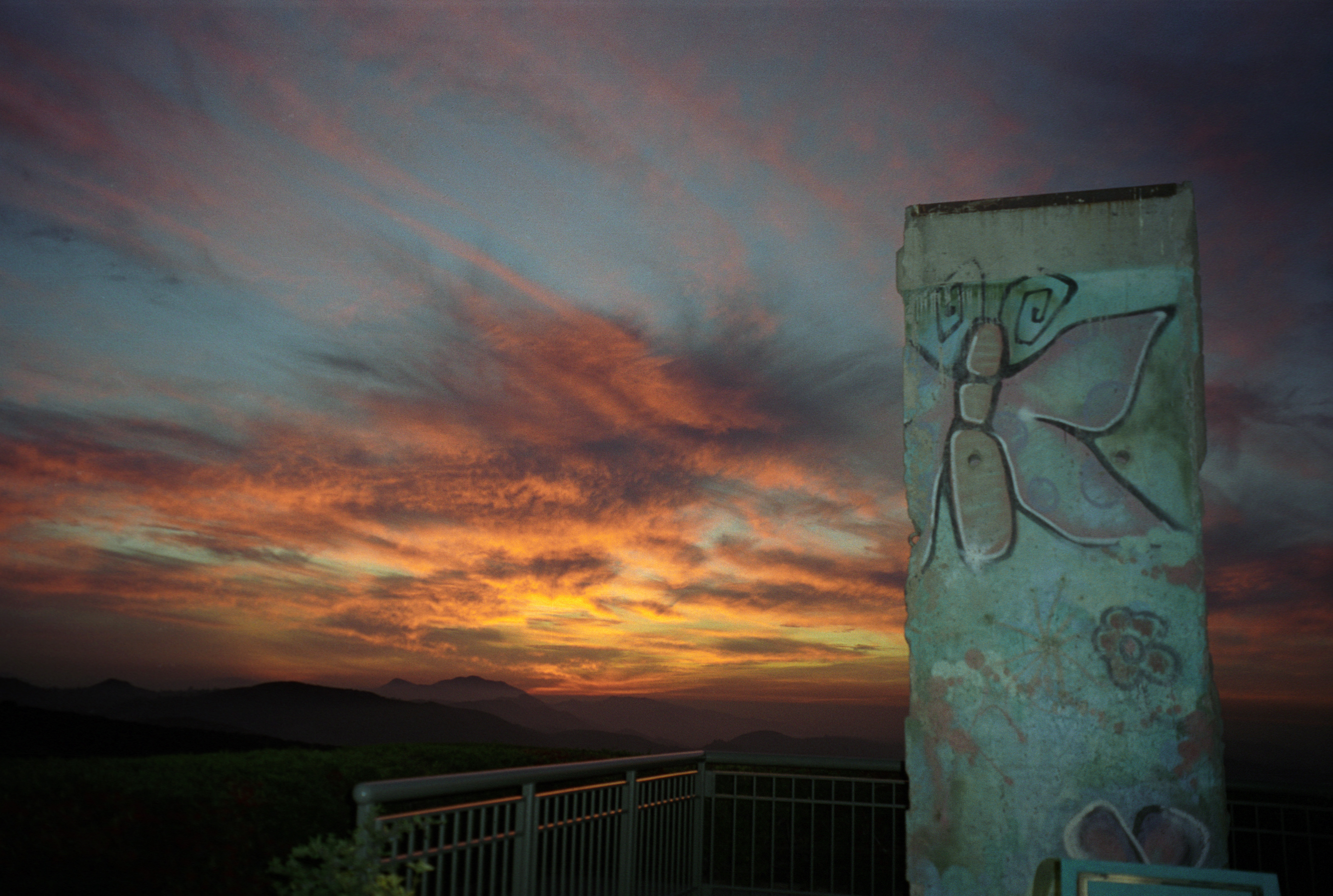 Berlin Wall at sunset at Reagan Presidential Library