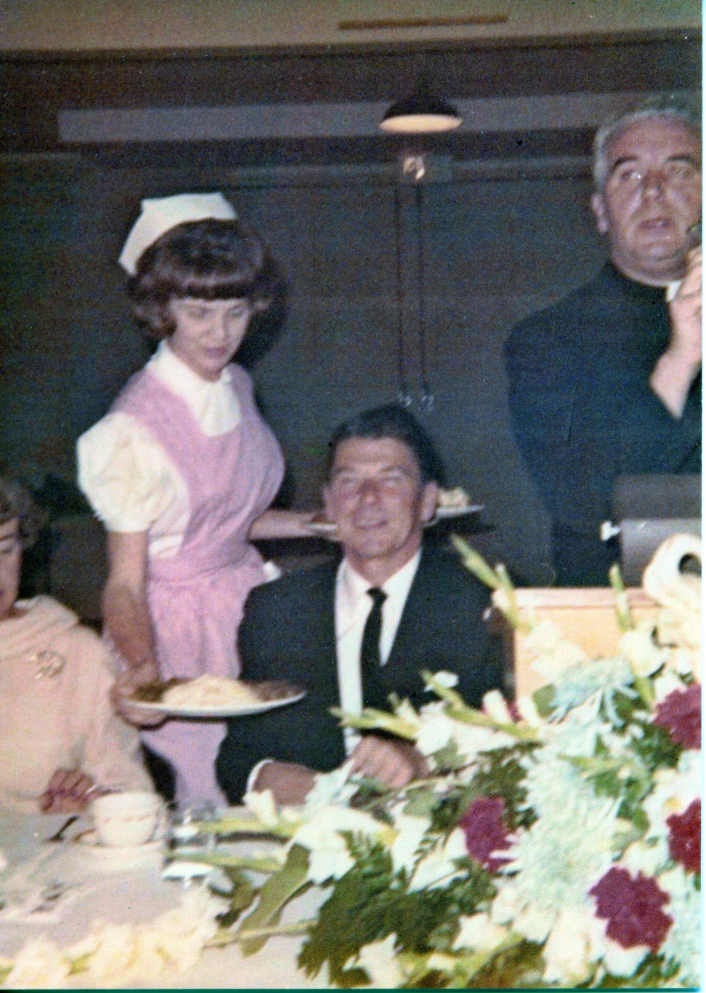 Ronald Reagan served by waitress Elsie Martinez at Pine Cone Branding Iron on Merced, California