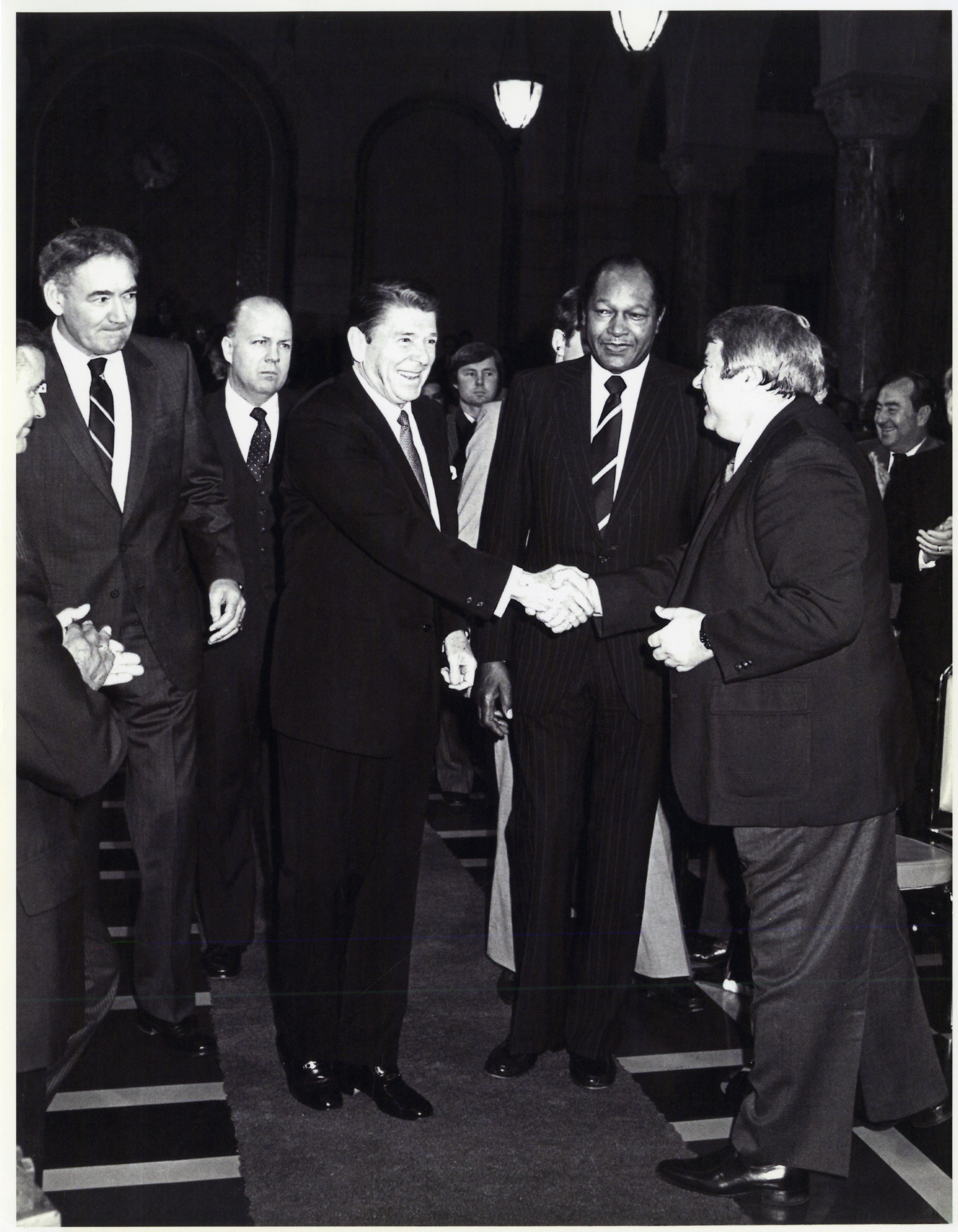 Ronald Reagan, Tom LaBonge and Tom Bradley and others at unknown event