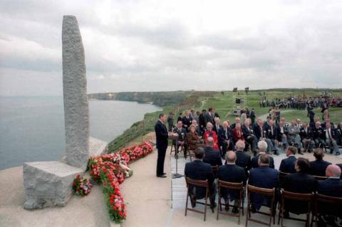 President Reagan Gives a speech at Pointe Du Hoc on the 40th Anniversary of D-Day in 1984