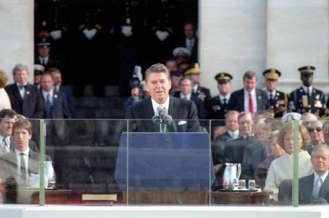 President Reagan giving his Inaugural Address in 1984