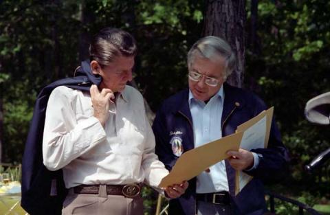 President Reagan Meets with National Security Advisor, Richard Allan at Camp David in 1981