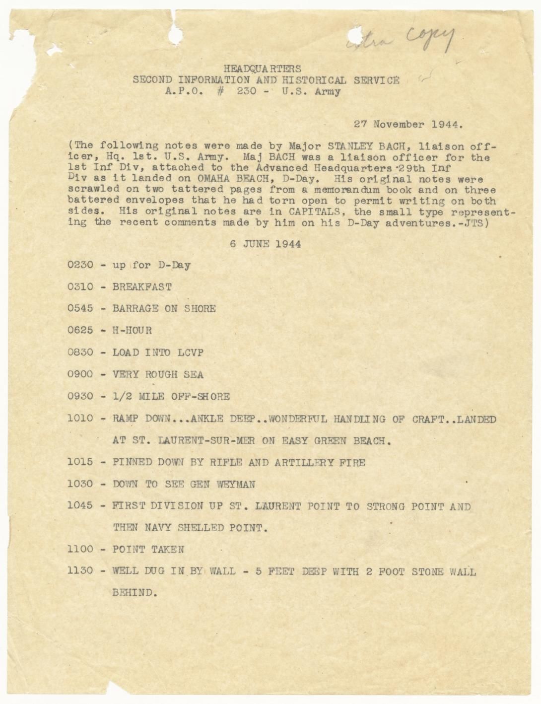 Notes of D-Day Operations by Major Stanley Bach