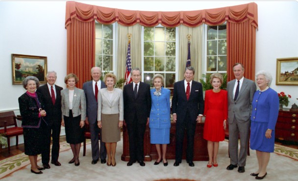 Past Presidents touring the Ronald Reagan Library